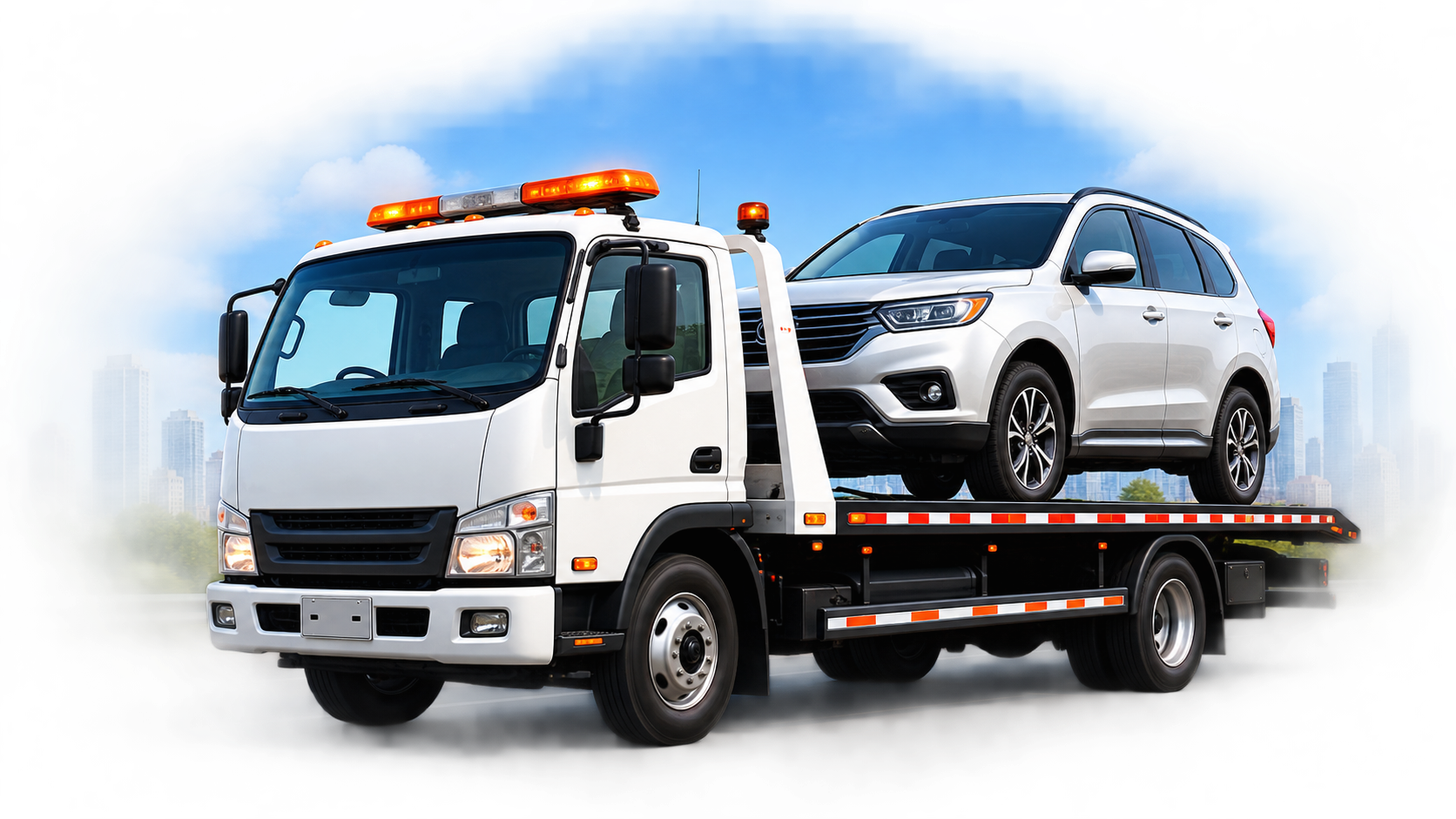 Ns Car Towing Services flatbed tow truck carrying an SUV